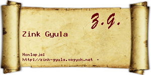 Zink Gyula névjegykártya